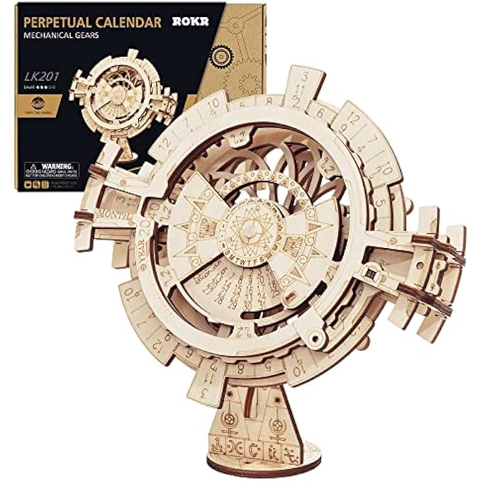 OKJ 3D WOODEN PERPETUAL CALENDAR PUZZLE,MECHANICAL GEARS TOY BUILDING SET,BRAIN TEASER GAMES,ENGINEERING TOYS,FAMILY WOODEN CRAFT KIT SUPPLIES-GREAT BIRTHDAY FOR HUSBAND WIFE ADULT - Image 1